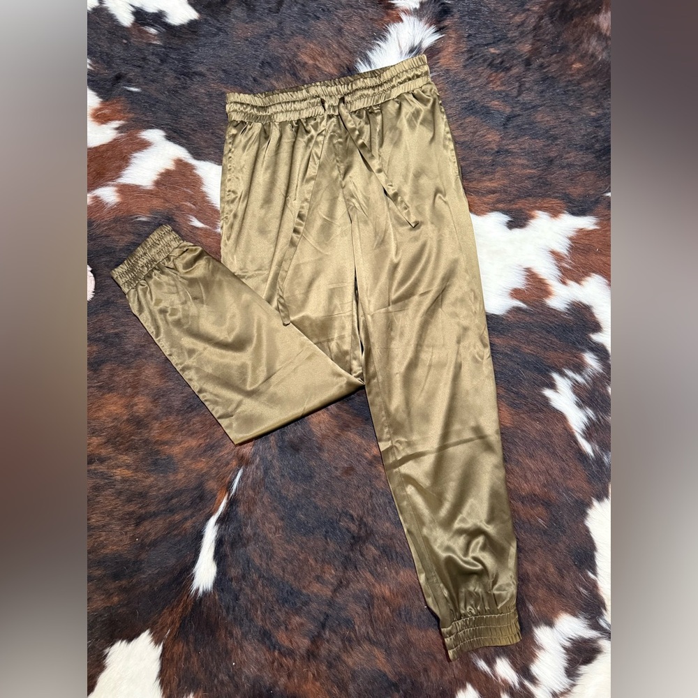 Satin Joggers in Olive Green
